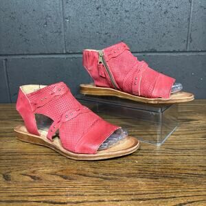 Miz Mooz Red Leather Sandals Women’s Size 41/ US 10 Strappy Studded Zip Boho